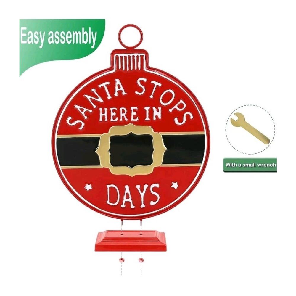 Santa Stop Here Sign, Metal 14.5 in Christmas Decorations Sign for Tabletop Home - Picture 4 of 7